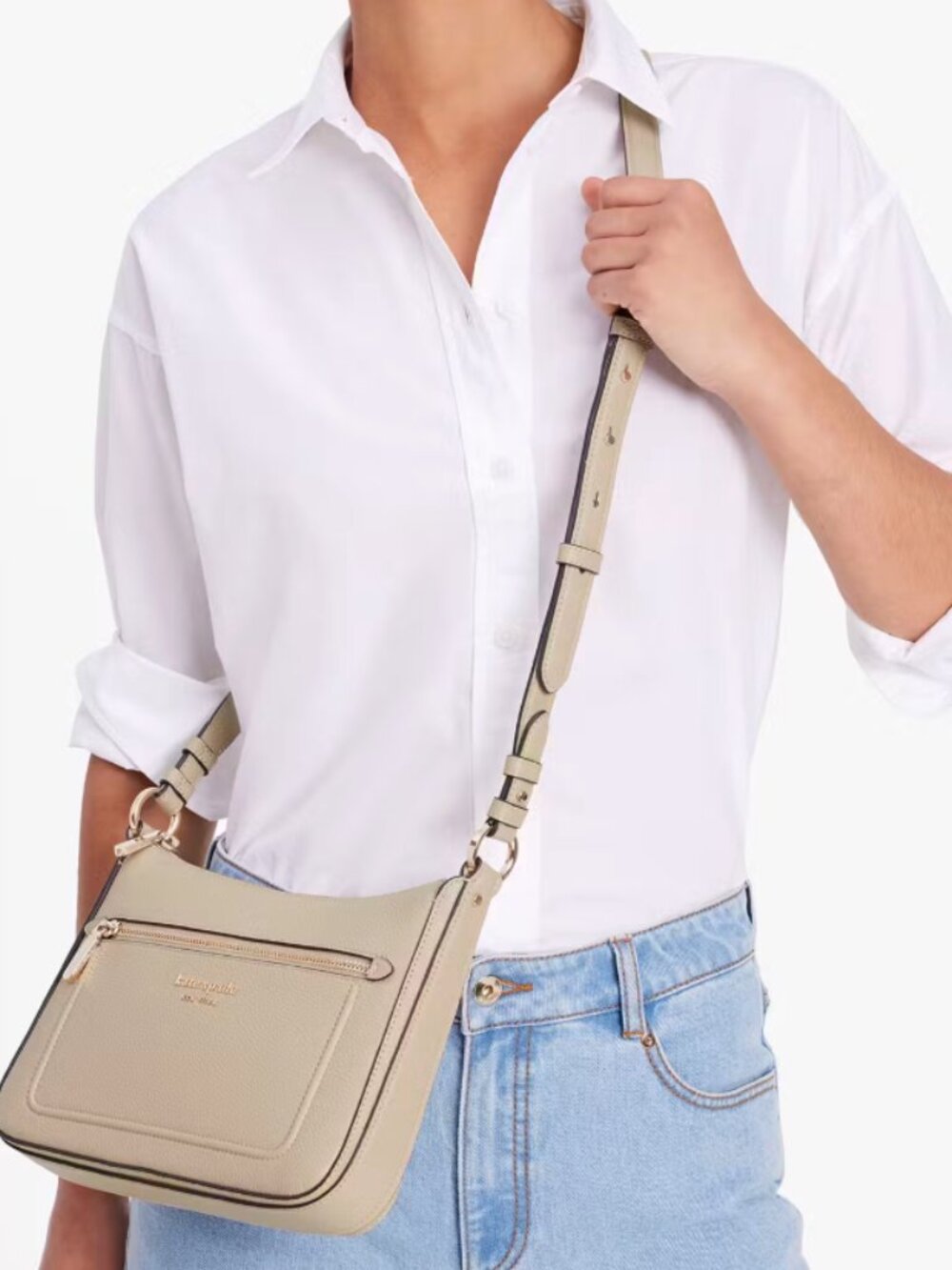 KATE SPADE Hudson Medium Crossbody Bag Tan Color Pebbled Leather